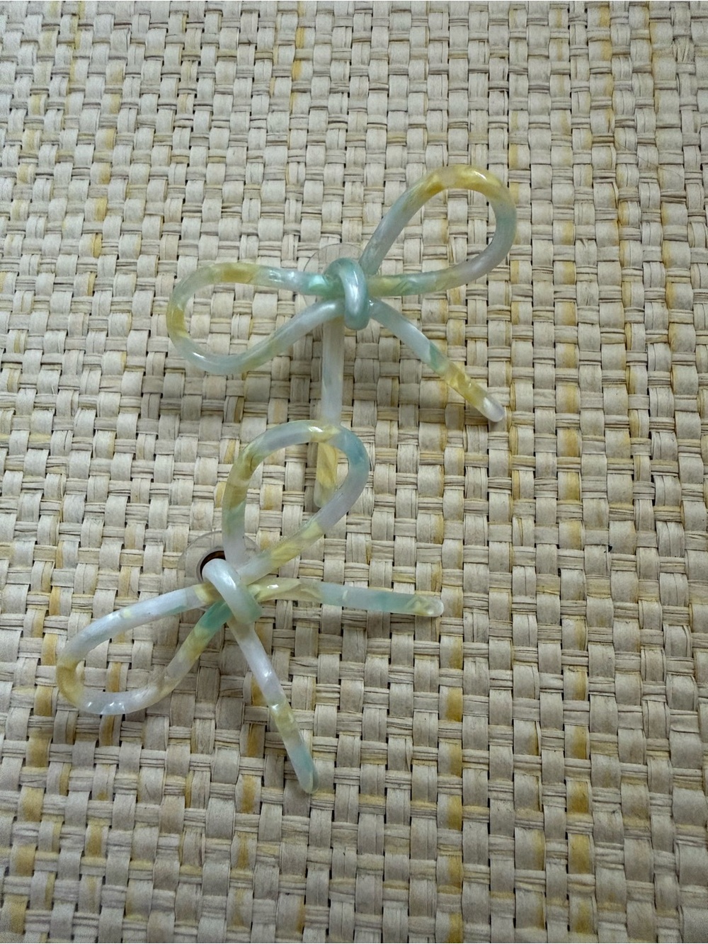 Acrylic Bow Earrings in Pale Blue and Yellow